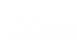 A+ Bath and Kitchen Remodeling logo featuring a white house with two windows, a chimney, and a paintbrush and hammer on top. The words A+ Bath and Kitchen Remodeling are in white letters below the house.